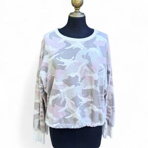 Gap Crew Neck Pullover Side Cinch Camo Print Cream Tan Purple Size Large